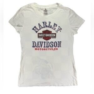 Harley Davidson Logo T Shirt Women's Large White Biker Y2K Coquette Vintage PA